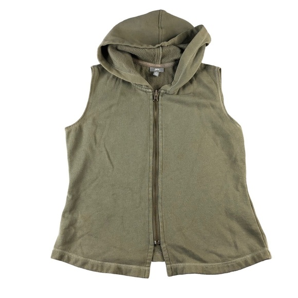 J Jill Full Zip Hooded Cotton Vest, Army Green, Utility Vest - Picture 1 of 7